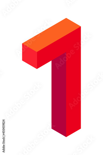 Red number 7 in isometric style. Isolated on white background. Learning numbers, serial number, price, place.