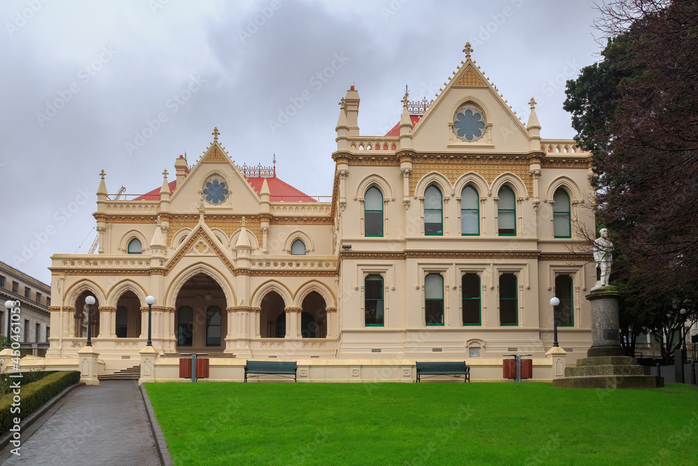 Parliament buildings in Wellington, New Zealand. The Parliamentary Library, completed in 1899
