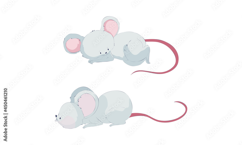 Cute funny mice set. Adorable little mouse activity cartoon vector illustration