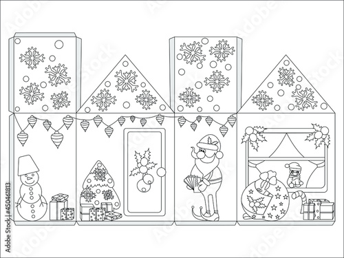 House paper Christmas  model. Paper craft vector illustration for children. Miniature.