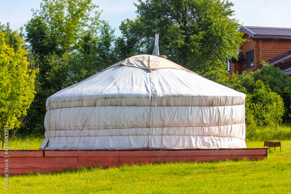 Yurt in the park in summer.