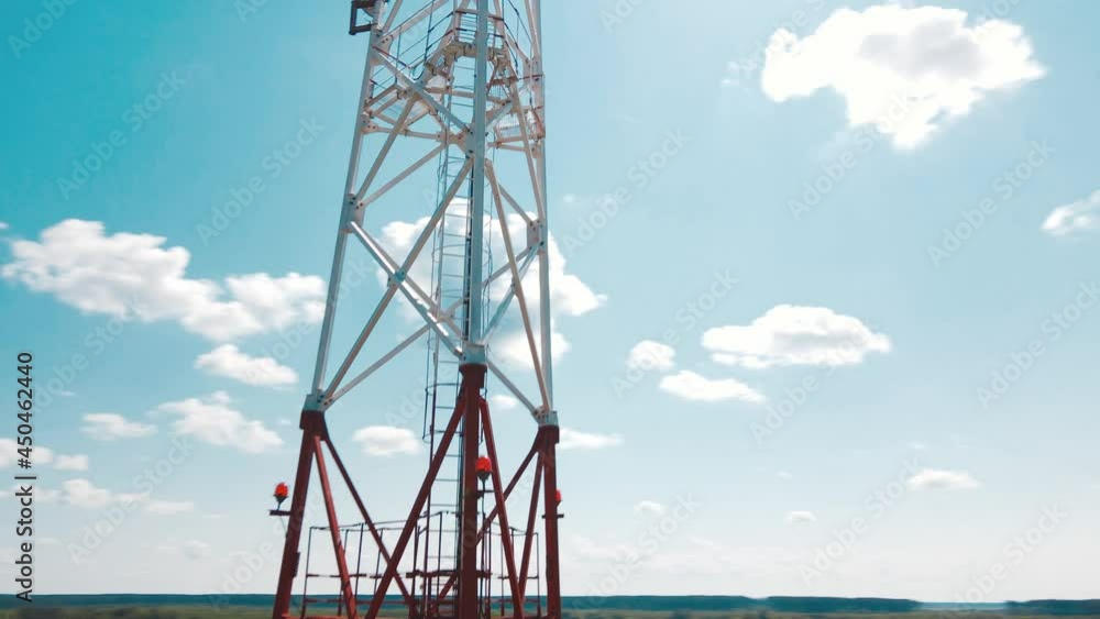 tower with antennas and satellites, aerial view. Cell