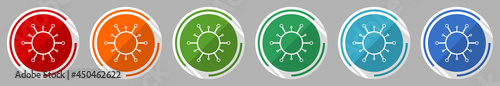 Virus, coronavirus, covid-19, infection icon set, vector illustration in 6 colors options for webdesign and mobile applications, flat design symbol