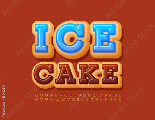 Vector tasty emblem Ice Cake with chocolate Donut Font. Creative Alphabet Letters and Numbers set