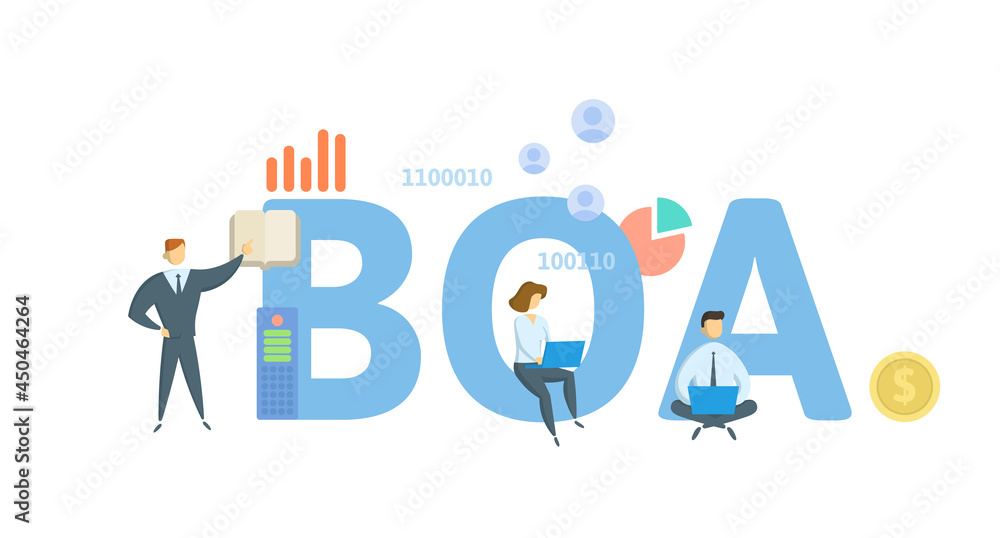 BOA, Basic Order Agreement. Concept with keyword, people and icons. Flat vector illustration. Isolated on white. BOA, Basic Order Agreement. Concept with keyword, people and icons. Flat vector illustration. Isolated on white.