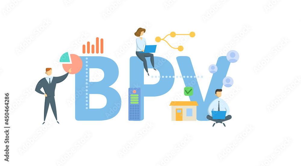 BPV, Bank Payment Voucher. Concept with keyword, people and icons. Flat vector illustration. Isolated on white.