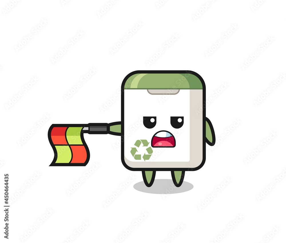 trash can character as line judge hold the flag straight horizontally trash can character as line judge hold the flag straight horizontally