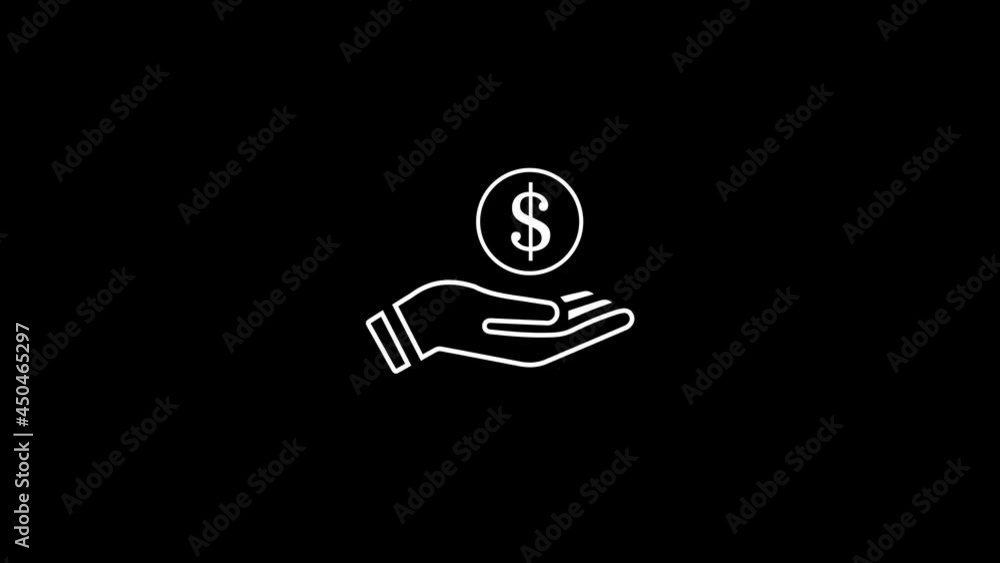 save money icon, salary money, invest finance, hand holding dollar, line symbols on white background. Logo template in trendy style. Icon saving or accumulation of money, investment. save money icon, salary money, invest finance, hand holding dollar, line symbols on white background. Logo template in trendy style. Icon saving or accumulation of money, investment.
