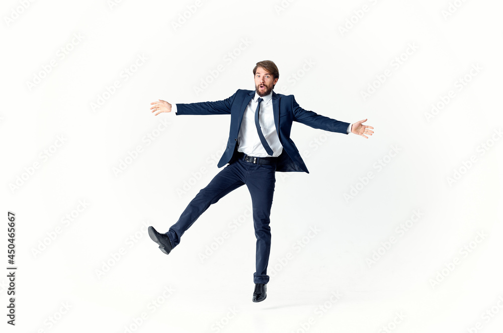 man in a jacket and tie emotions successful light background