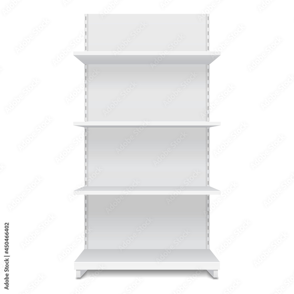 White Blank Empty Showcase Display With Retail Shelves. Front View 3D. Illustration Isolated On White Background. Mock Up Template Ready For Your Design. Product Packing Vector EPS10 White Blank Empty Showcase Display With Retail Shelves. Front View 3D. Illustration Isolated On White Background. Mock Up Template Ready For Your Design. Product Packing Vector EPS10