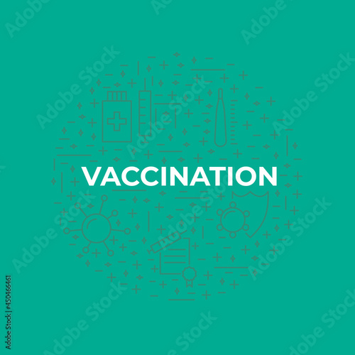 Vaccination, immunization line style icon design element. Vaccines against virus, vaccination sheldule, anti vaccine, shield virus. Flu, hepatitis, measles covid prevention. Flat vector illustration