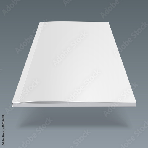 Blank Flying Cover Of Magazine, Book, Booklet, Brochure. Illustration Isolated On Gray Background. Mock Up Template Ready For Your Design. Vector EPS10