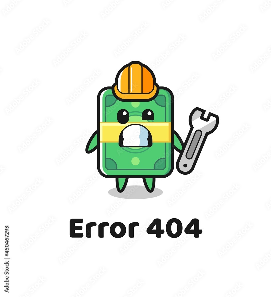 error 404 with the cute money mascot