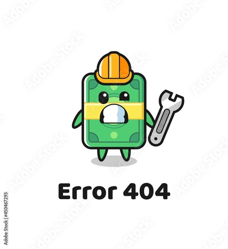 error 404 with the cute money mascot