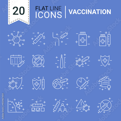 Vaccination and immunization line icon set. Collection of linear symbols. Vaccines against virus, vaccination sheldule, anti vaccine, shield virus. Flu, hepatitis, measles covid prevention
