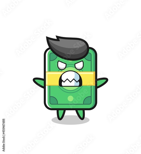 wrathful expression of the money mascot character