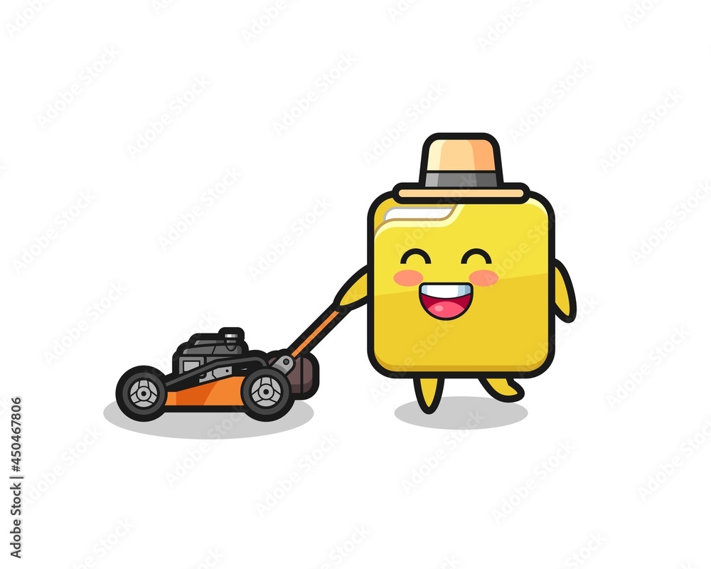 illustration of the folder character using lawn mower illustration of the folder character using lawn mower