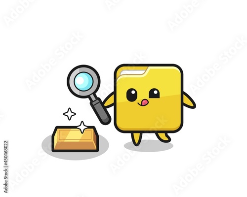 folder character is checking the authenticity of the gold bullion