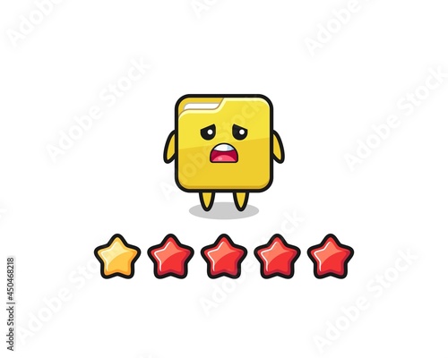 the illustration of customer bad rating, folder cute character with 1 star