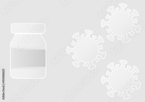White and gray influenza virus pathogen covid-19 vector.Paper cut style virus background image.Symbol icon bottle vaccine antivirus white blank for enter text.