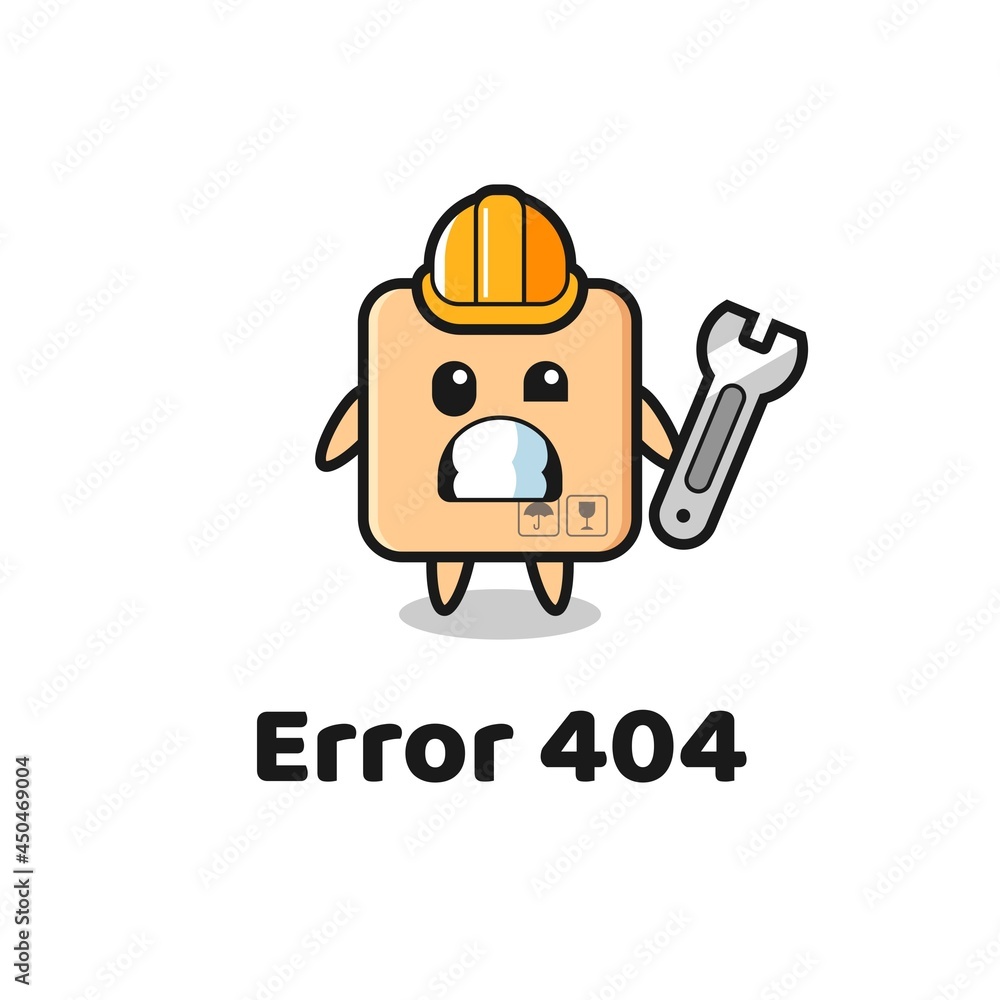 error 404 with the cute cardboard box mascot