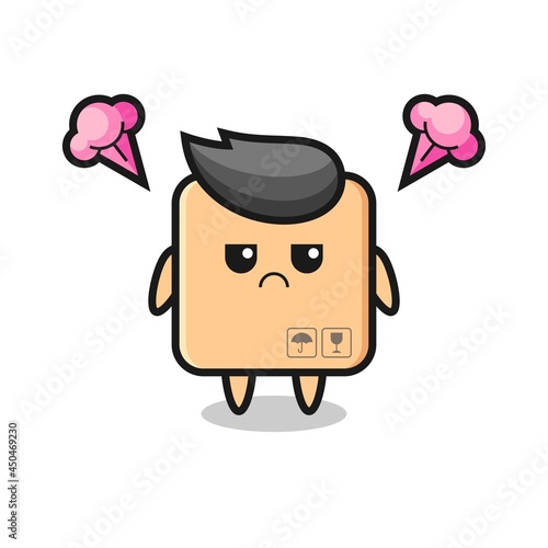 annoyed expression of the cute cardboard box cartoon character