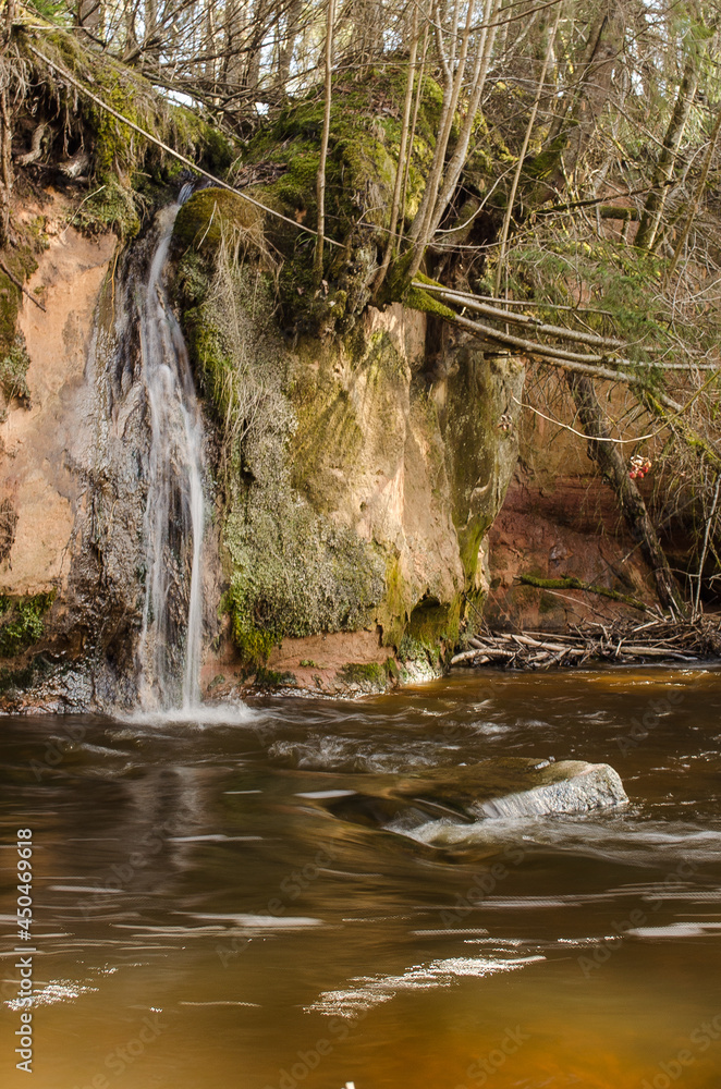 Fototapeta premium Loja waterfall in spring day, Latvia.