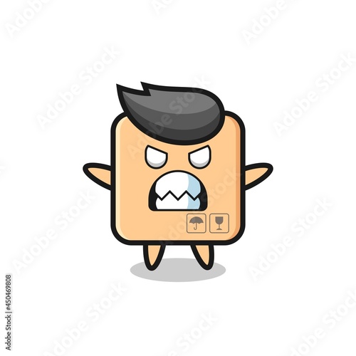 wrathful expression of the cardboard box mascot character