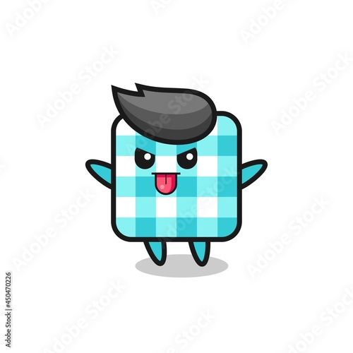 naughty checkered tablecloth character in mocking pose