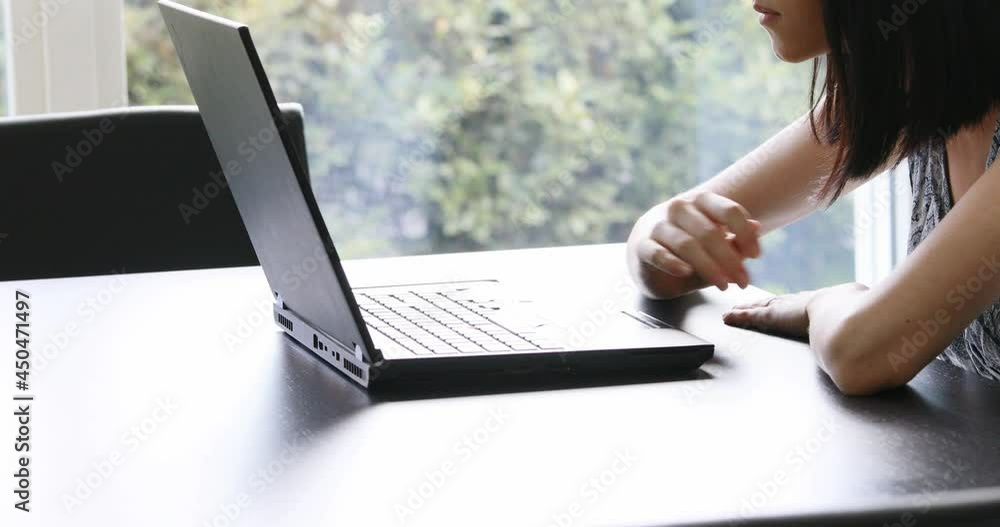 (two clips in one) a girl opens a laptop, a girl closes a laptop (two clips in one) a girl opens a laptop, a girl closes a laptop