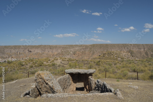 Megalithic dolmen in park megalithic of Gorafe a sunny day, Granada, Spain photo