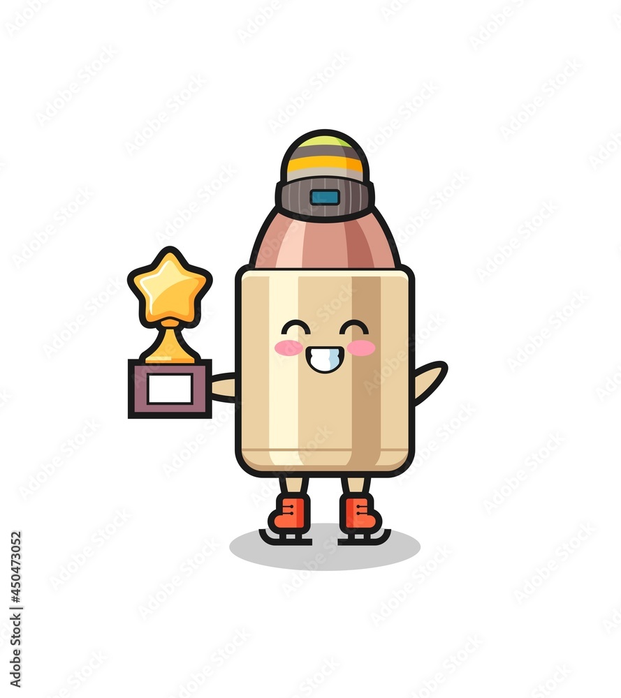 bullet cartoon as an ice skating player hold winner trophy