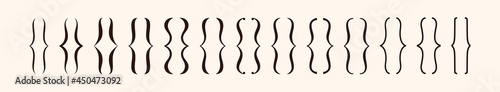 Set of black curly brackets. Curl braces of different shapes and line thickness. Parenthesis signs collection. Graphic elements for typography. Maths or punctuation frame symbols. Vector illustrations