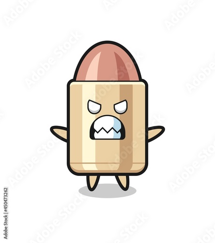 wrathful expression of the bullet mascot character