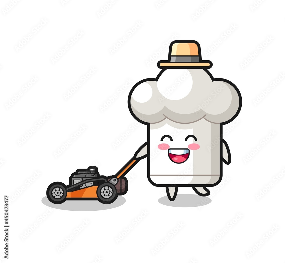 illustration of the chef hat character using lawn mower