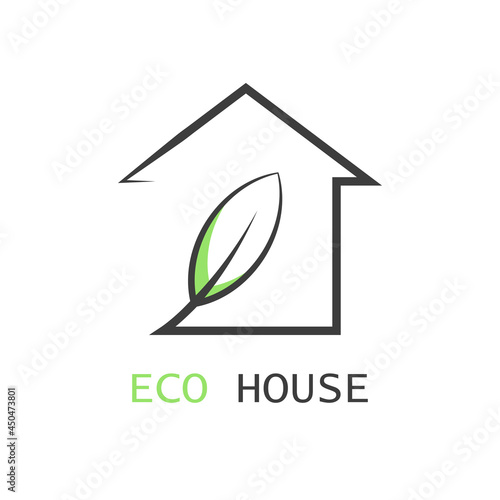 Eco friendly house logo concept. Eco-friendly modern houses vector image. Environmental protection logo. House image with green leaf vector. Design of a modern ecological house. Company logotype