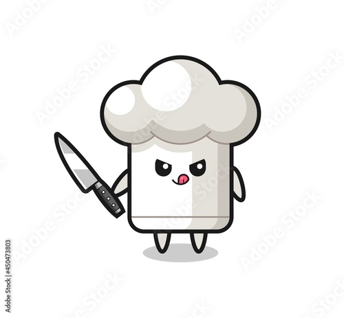 cute chef hat mascot as a psychopath holding a knife