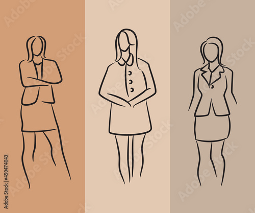 sketch and hand drawn working woman pose set illustration