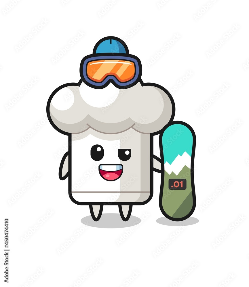 Obraz premium Illustration of chef hat character with snowboarding style