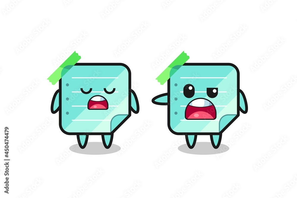 illustration of the argue between two cute blue sticky notes characters