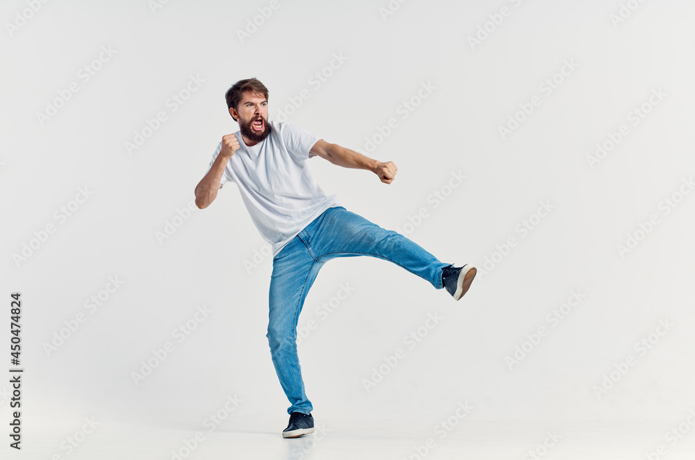 young man movement positive light background