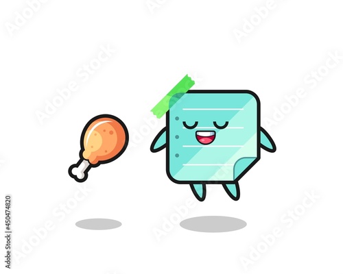 cute blue sticky notes floating and tempted because of fried chicken