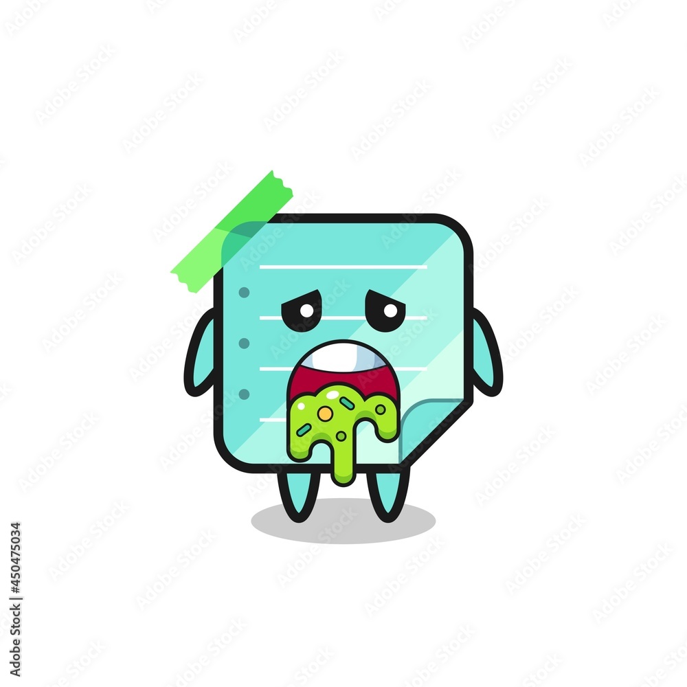 the cute blue sticky notes character with puke