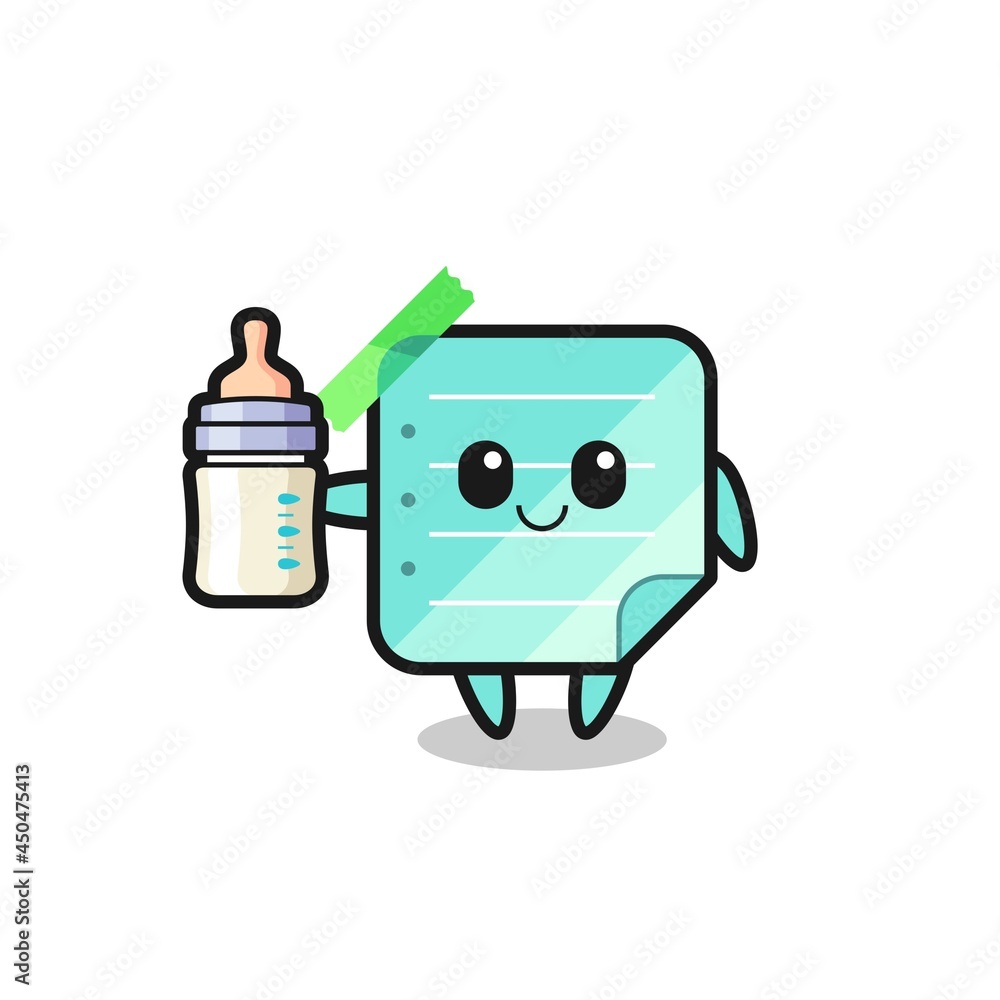 baby blue sticky notes cartoon character with milk bottle