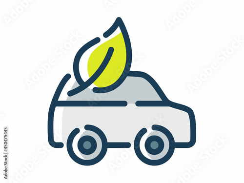 eco electric car vehicle zero emission single isolated icon with dash or dashed line style