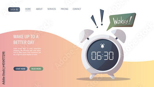 Alarm clock with speech bubble. Time to wake up, early rise, morning, daily regime concept. Vector illustration for poster, banner, website.