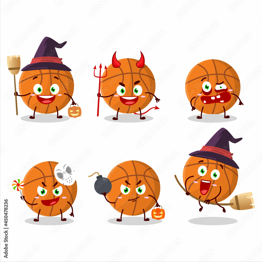 Obraz premium Halloween expression emoticons with cartoon character of basketball