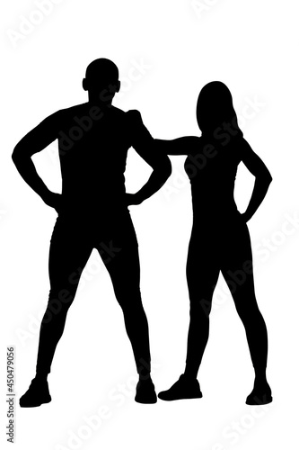 Silhouette of two fit athletic people on white background, 3D illustration, 3D rendering