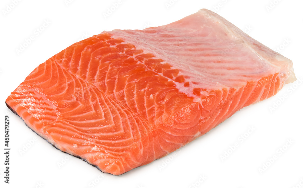 Red fish. Raw salmon fillet isolate on white background. Clipping path and full depth of field