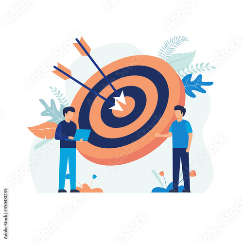 Illustration concept of target market. marketing, arrow and bullseye, business strategy. Flat illustration vector suitable for many purposes.